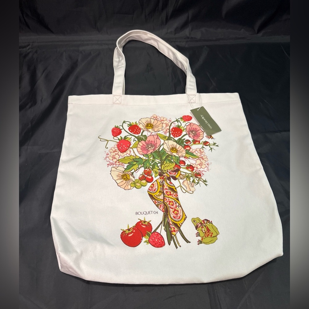Vera Bradley White Tote with Red & Green Floral Bouquet Print